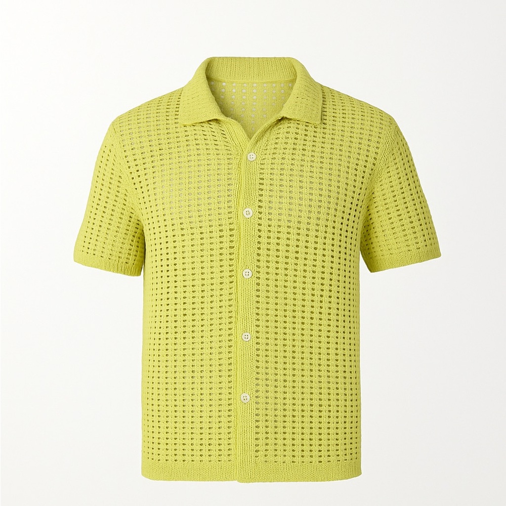 Men's Bright Green Knit Button Down T-Shirt